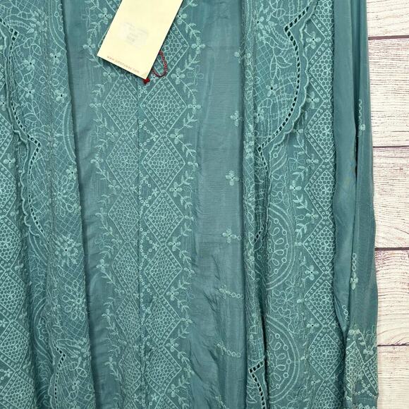 Johnny Was Open Eyelet Hooded Light Jacket Cover Up Size Small New - Picture 7 of 13